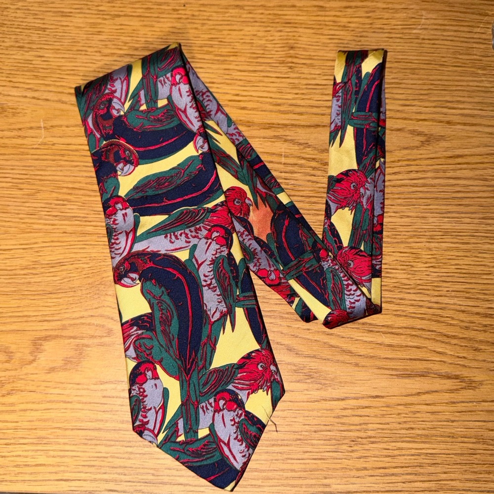 Gant Limited Edition Men Silk Tie Yellow Red Green Parrot Bird Tropical Animal